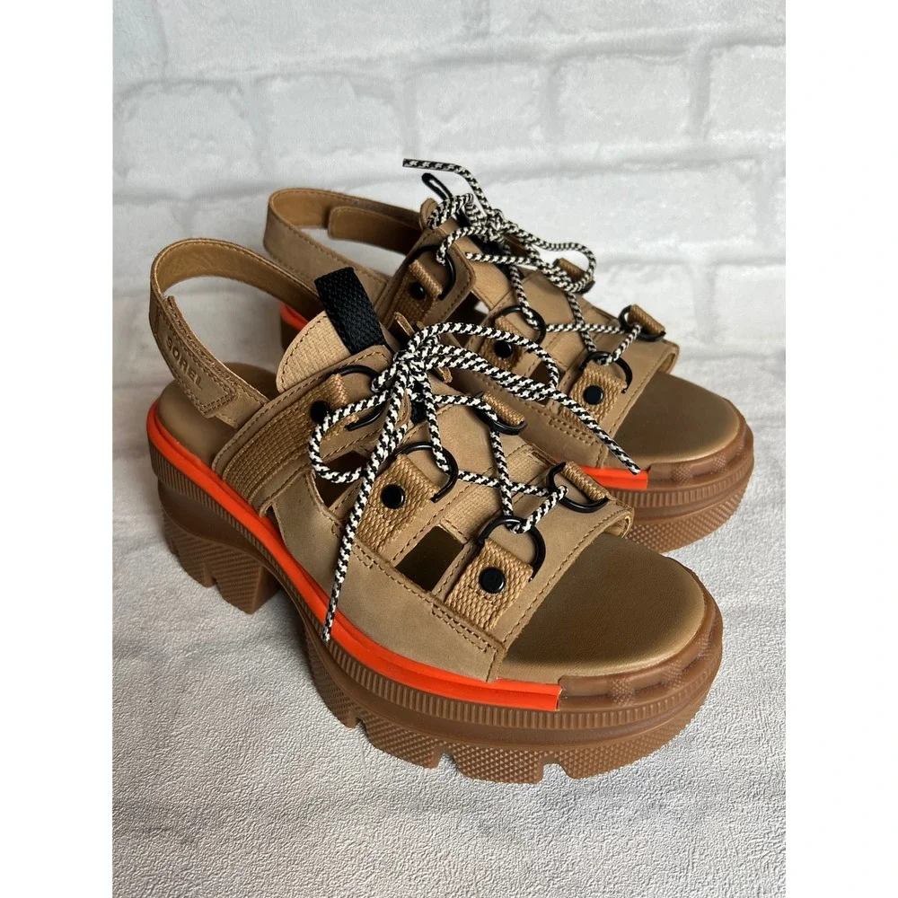 NWOT Sorel Kinetic Rein CB Lace Platform Sandal Tan Orange Womens gorpcore y2k
